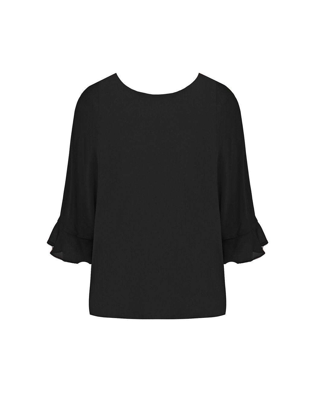 Round Neck Frill Sleeve Relaxed Blouse 1 of 4