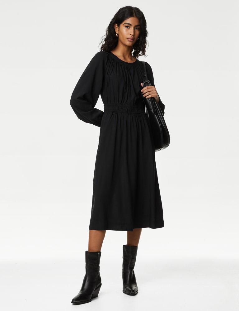 Round Neck Keyhole Midi Waisted Dress M S Collection M S