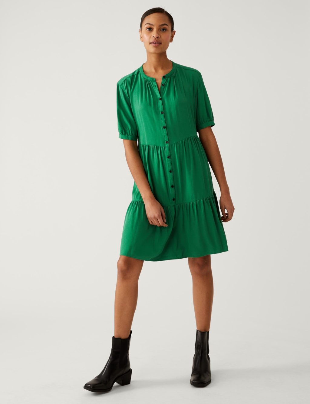 Round Neck Knee Length Shirt Dress 3 of 5