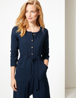 Navy blue cheap jumpsuit long sleeve