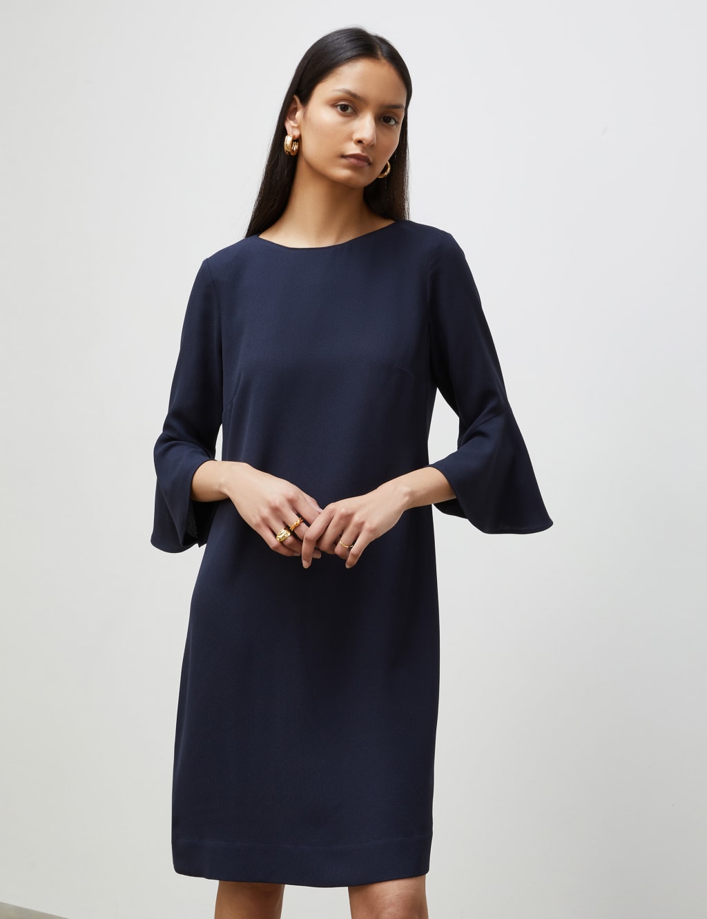 Round neck slit pocket plain new arrivals shift dress