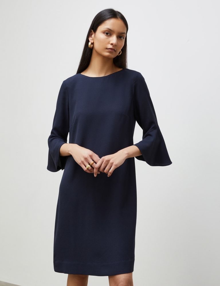 Round neck printed daily shift dress hot sale