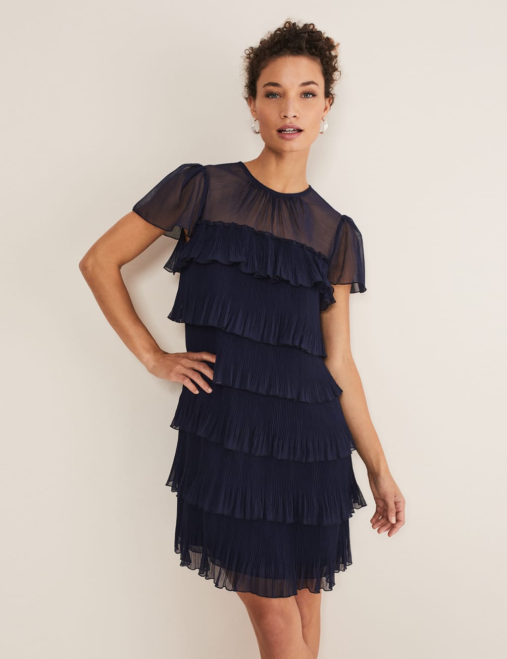 Round Neck Pleated Mini Tiered Dress 3 of 5