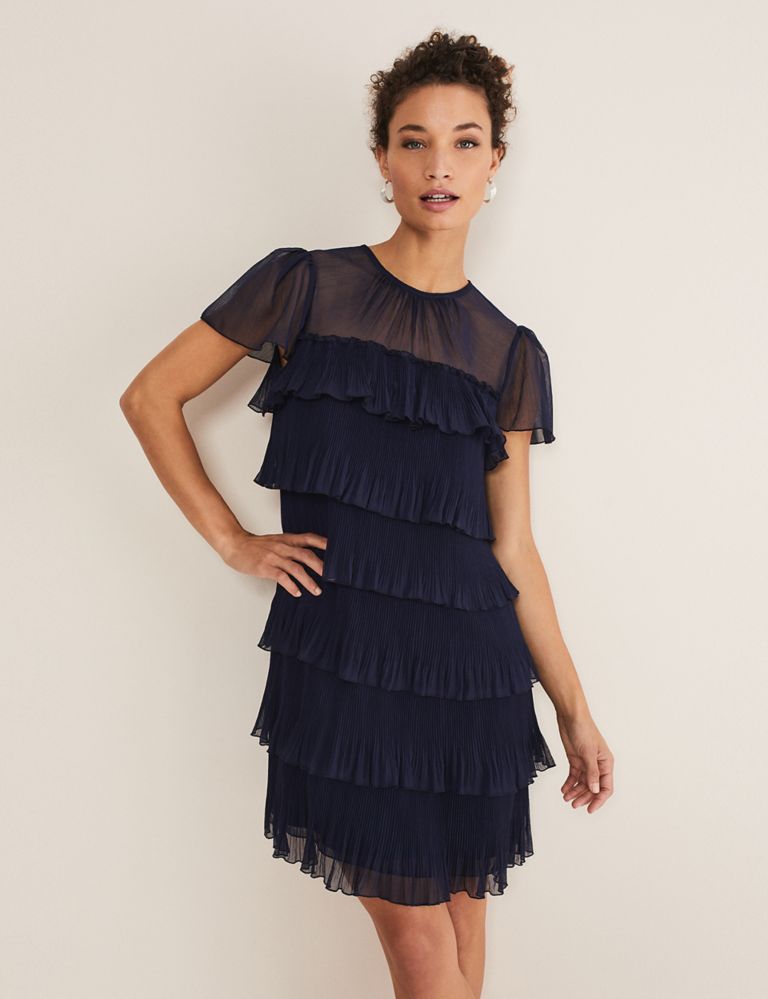 Round Neck Pleated Mini Tiered Dress 1 of 5