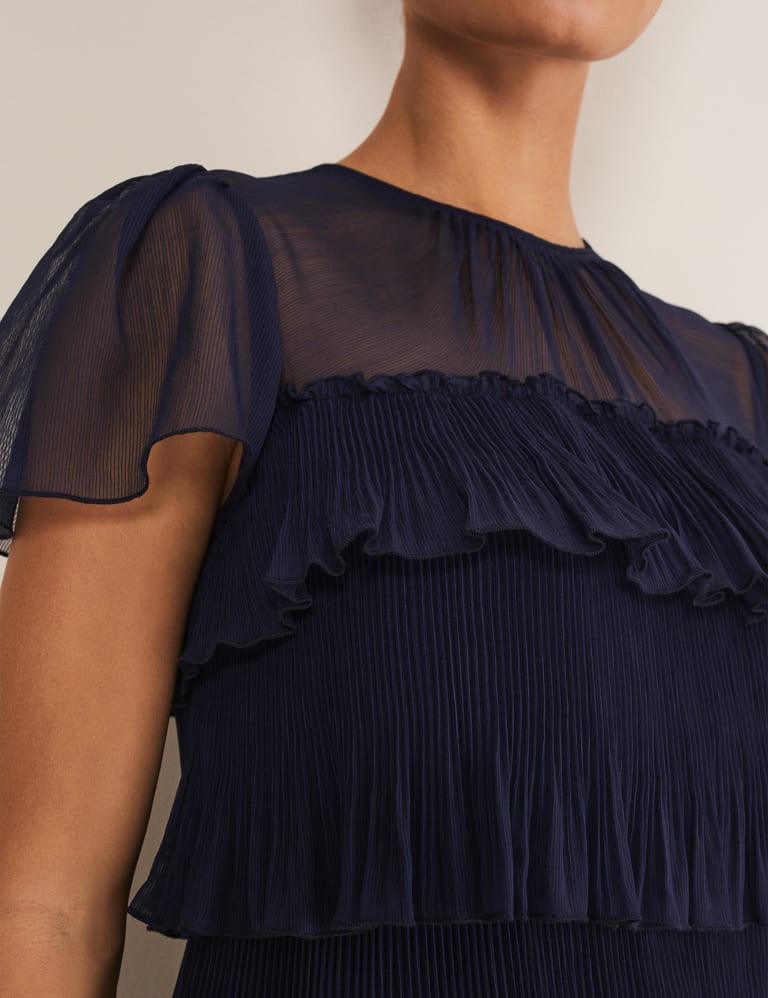 Bell sleeve layered ruffles pleated shirt dress deals