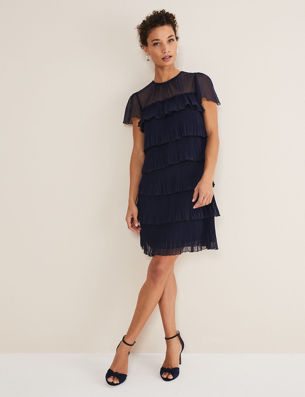 Round Neck Pleated Mini Tiered Dress 2 of 5