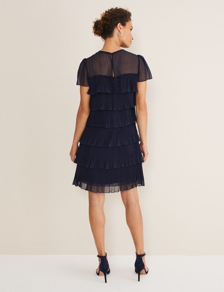Round Neck Pleated Mini Tiered Dress 4 of 5