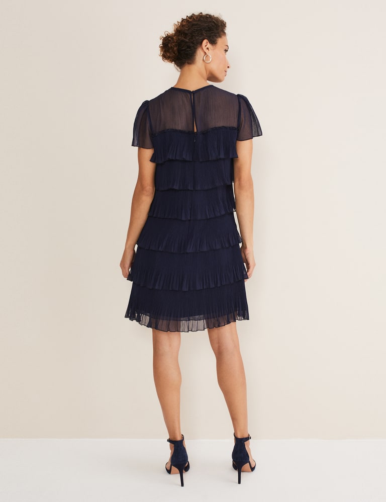 Round Neck Pleated Mini Tiered Dress Phase Eight M S