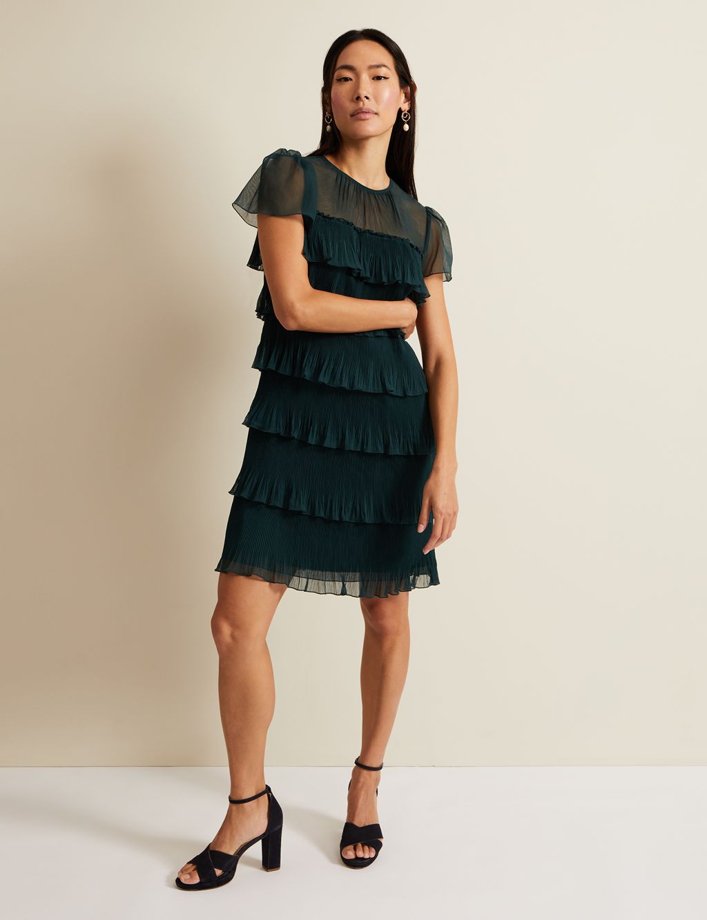 Round Neck Pleated Mini Tiered Dress 3 of 6
