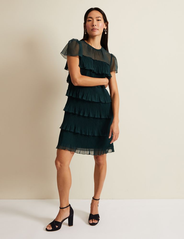 Round Neck Pleated Mini Tiered Dress 1 of 6