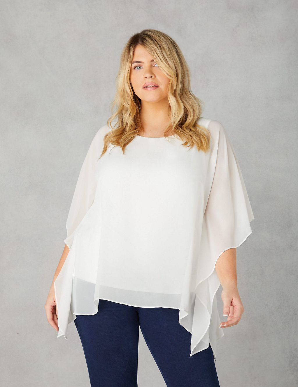 Round Neck Relaxed Hanky Hem Overlay Top 3 of 4