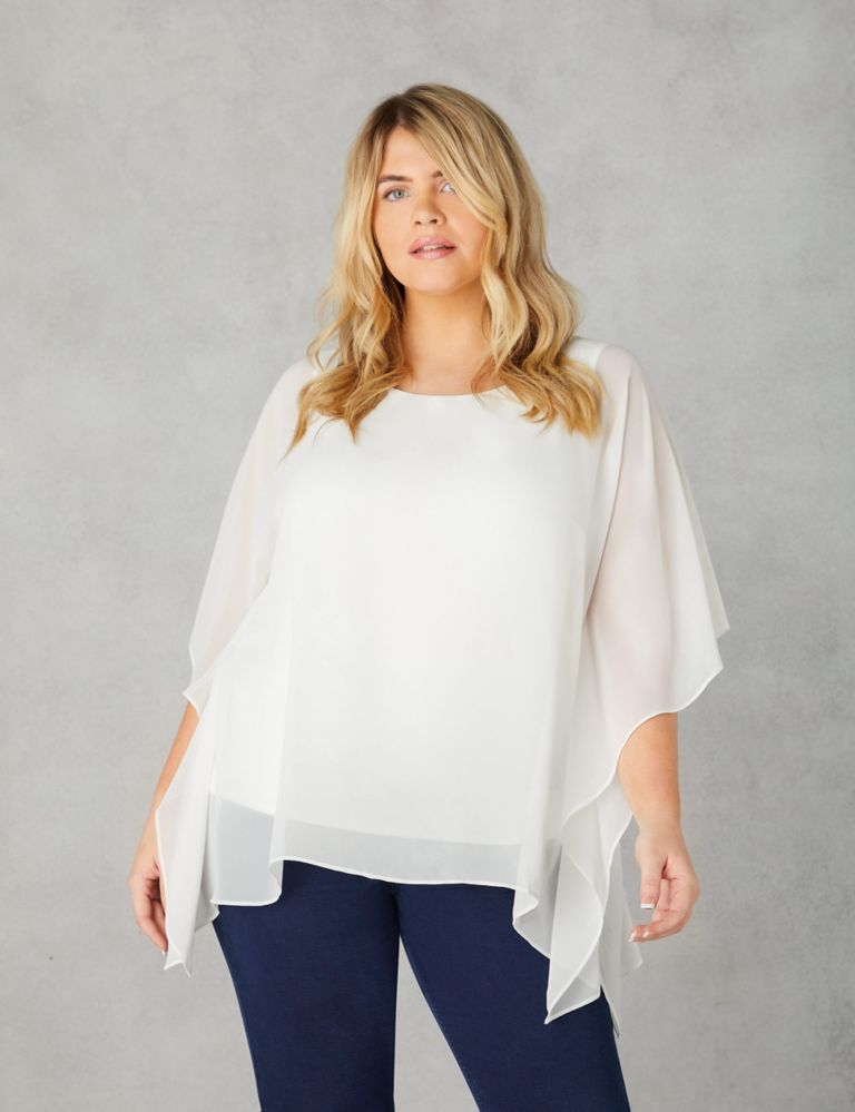 Round Neck Relaxed Hanky Hem Overlay Top 1 of 4
