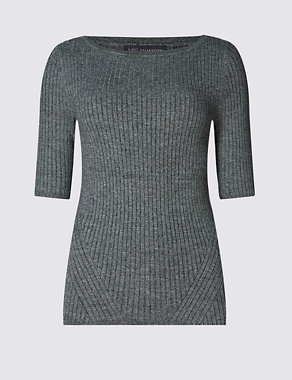Round Neck Ribbed Jumper Image 2 of 3