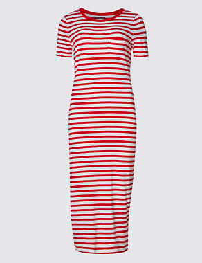 Round Neck Striped Midi Dress Image 2 of 3