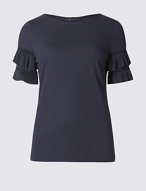 Round Neck Tiered Sleeve T-Shirt Image 2 of 4