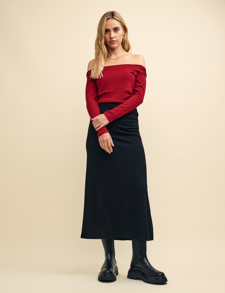 Ruched midi skirt red sale