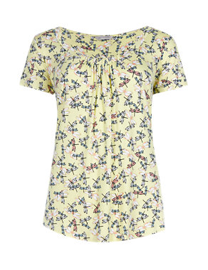 Ruched Neckline Dragonfly Print Top Image 2 of 4