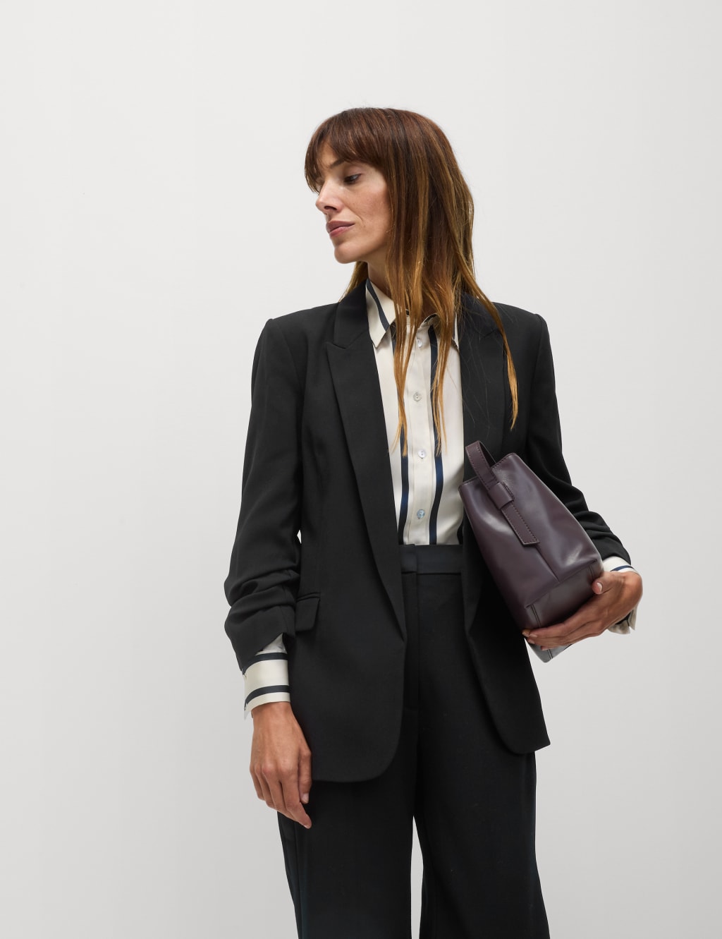 Ruched Sleeve Blazer M S Collection M S