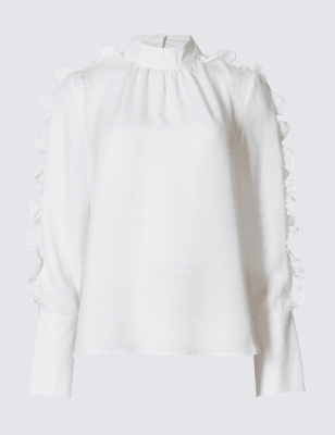 high collar ruffle blouse