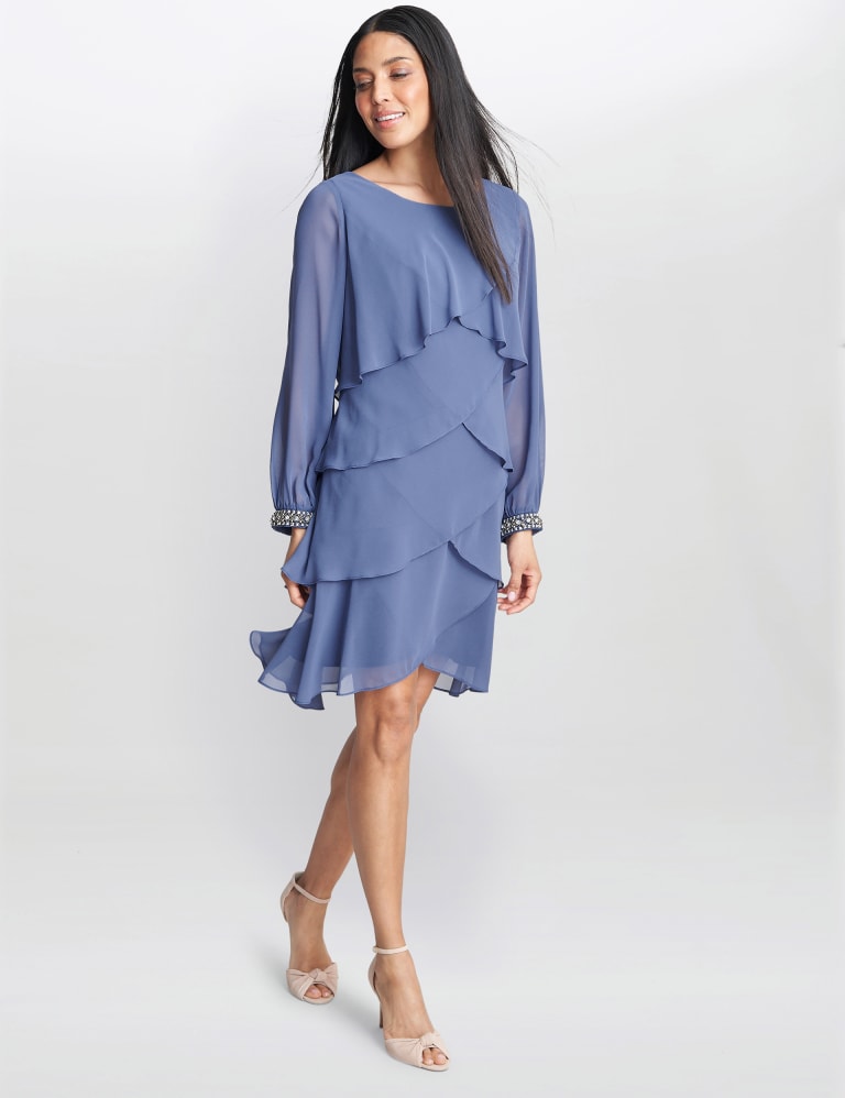 Ruffle knee length dress shop