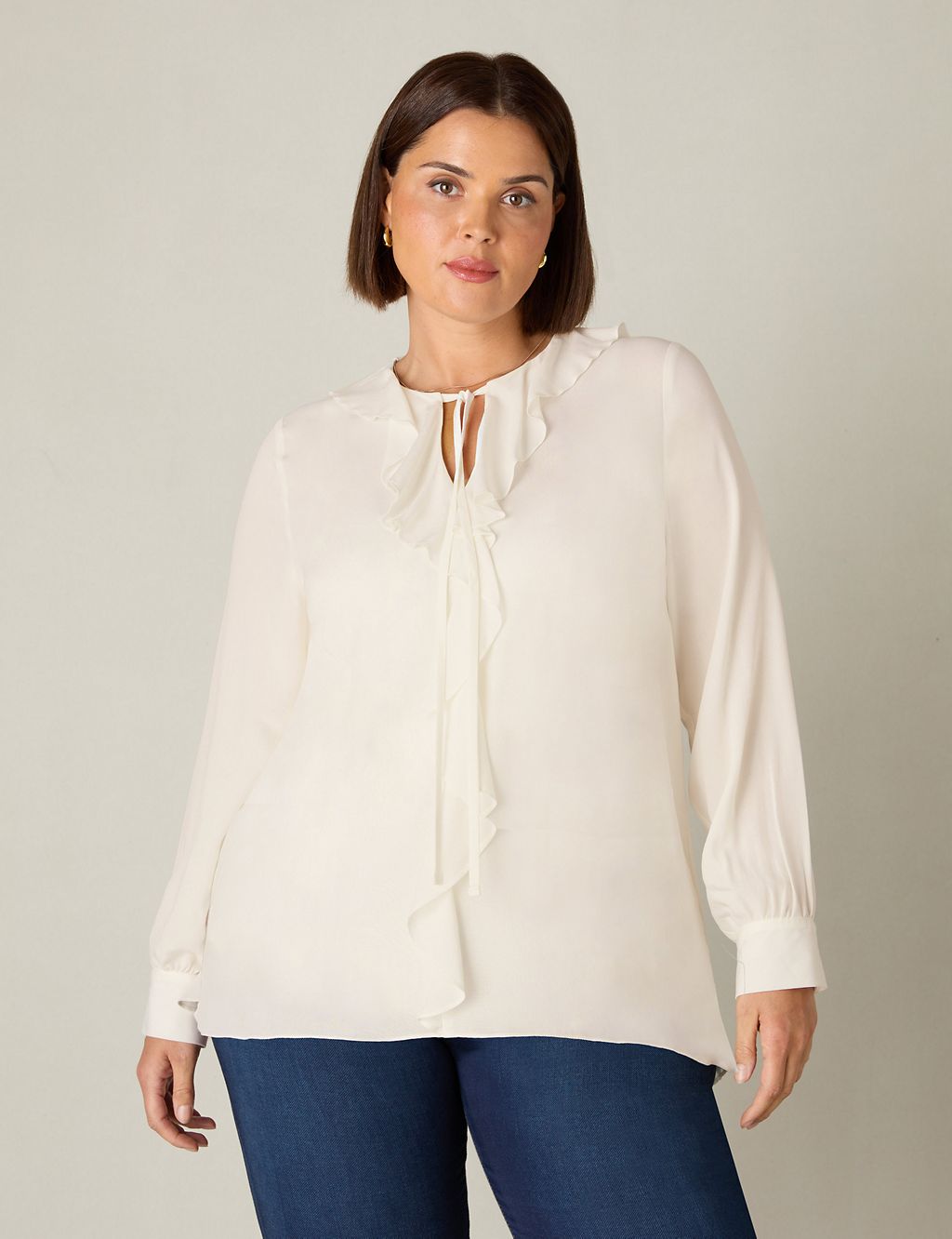 Ruffle Tie Neck Relaxed Blouse 8 of 8
