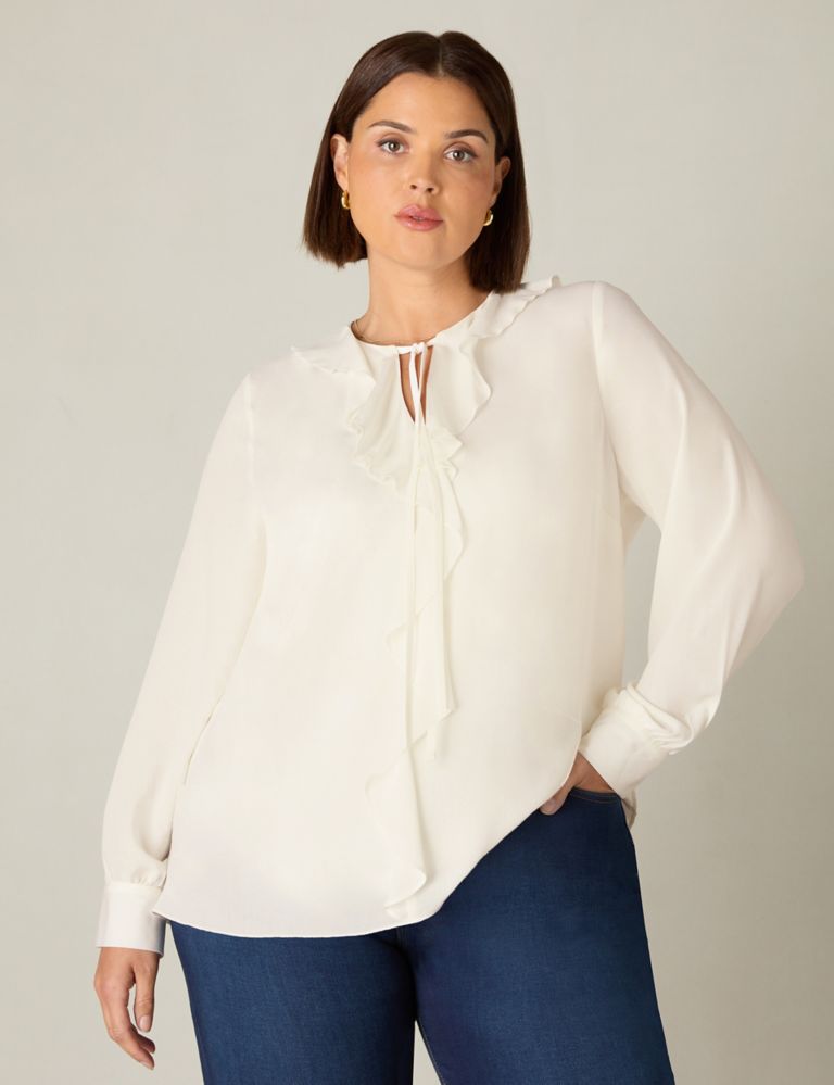 Ruffle Tie Neck Relaxed Blouse 8 of 8