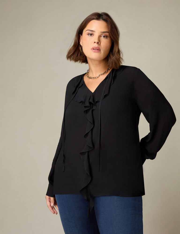 Ruffle Tie Neck Relaxed Blouse 1 of 4
