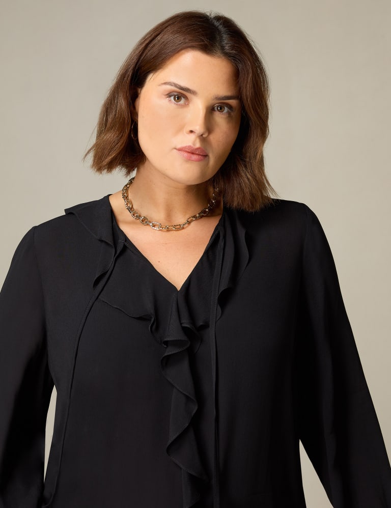 Tie neck ruffle blouse sale