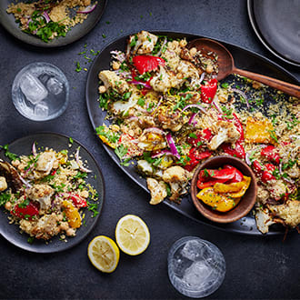 Za’atar roast cauliflower with herby couscous salad