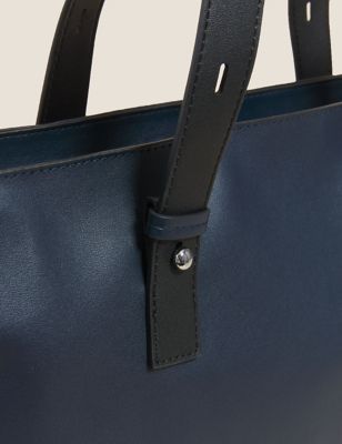Womens M&S Collection Faux Leather Tote Bag - Navy