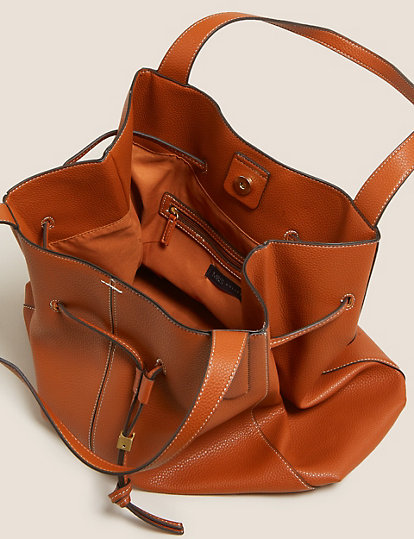 Faux Leather Drawstring Tote Bag