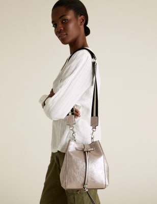 

Womens M&S Collection Faux Leather Drawstring Cross Body Bag - Metallic, Metallic