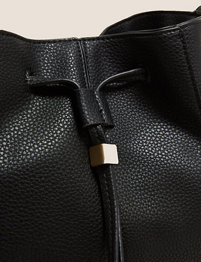 Faux Leather Drawstring Cross Body Bag