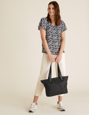 

Womens M&S Collection Straw Tote Bag - Black, Black