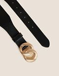 Leather Wide Feature Buckle Waist Belt