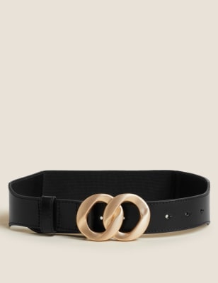 Leather Wide Feature Buckle Waist Belt