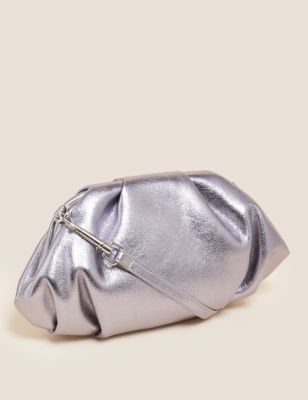 

Womens M&S Collection Faux Leather Ruched Clutch Bag - Metallic, Metallic