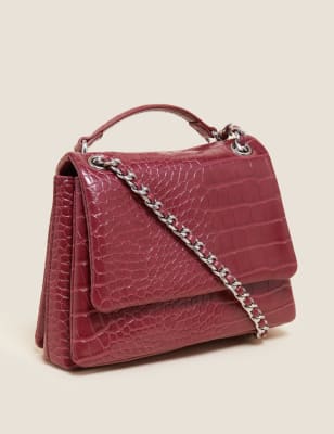 

Womens M&S Collection Schultertasche aus Kunstleder mit Kette - Tiefrot, Tiefrot
