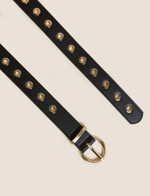Womens M&S Collection Leather Look Circle Buckle Jeans Belt - Black