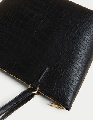 Womens M&S Collection Faux Leather Croc Effect Tote Bag - Black