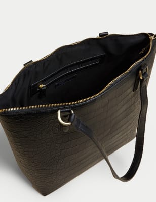 Faux leather tote bag with online zipper