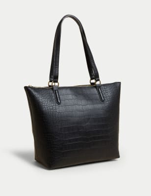 Marks & Spencer Croc Effect Tote Bag Faux leather (FEMALE, BLACK)