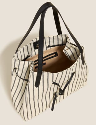 

Womens M&S Collection Canvas Striped Drawstring Tote Bag - Natural, Natural