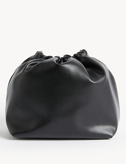 Faux Leather Drawstring Shoulder Bag