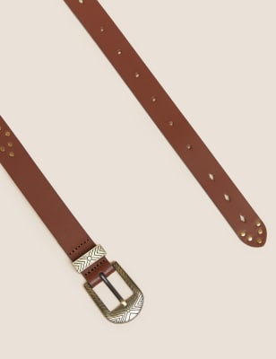 

Womens M&S Collection Leather Studded Jeans Belt - Tan, Tan