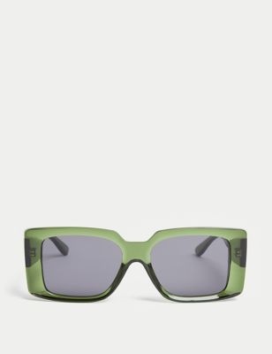 M&S Womens Rectangle Chunky Sunglasses - Green, Green,Sand,Black