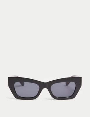 M&S Womens Angular Cat Eye Sunglasses - Black, Black,Grey