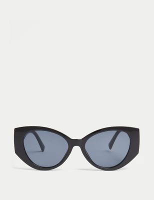 M&S Womens Oval Cat Eye Sunglasses - Black, Black,Brown Mix,Apricot
