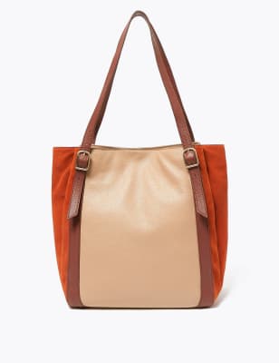 Hobo-tas van zuiver leer met kleurblokken