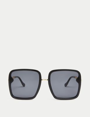 M&S Womens Large Square Sunglasses - Black, Black,Taupe